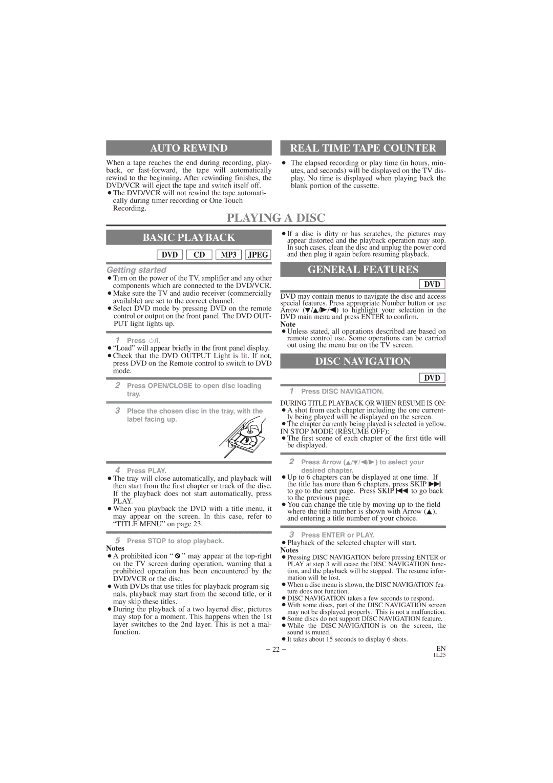 Hitachi DV PF74U instruction manual Playing a Disc 