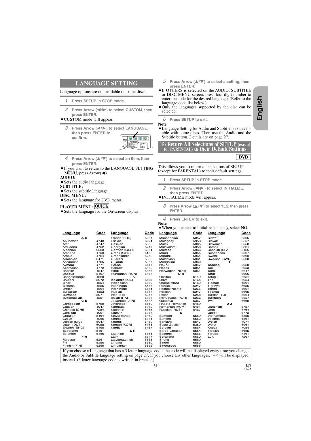 Hitachi DV PF74U instruction manual Language Setting 