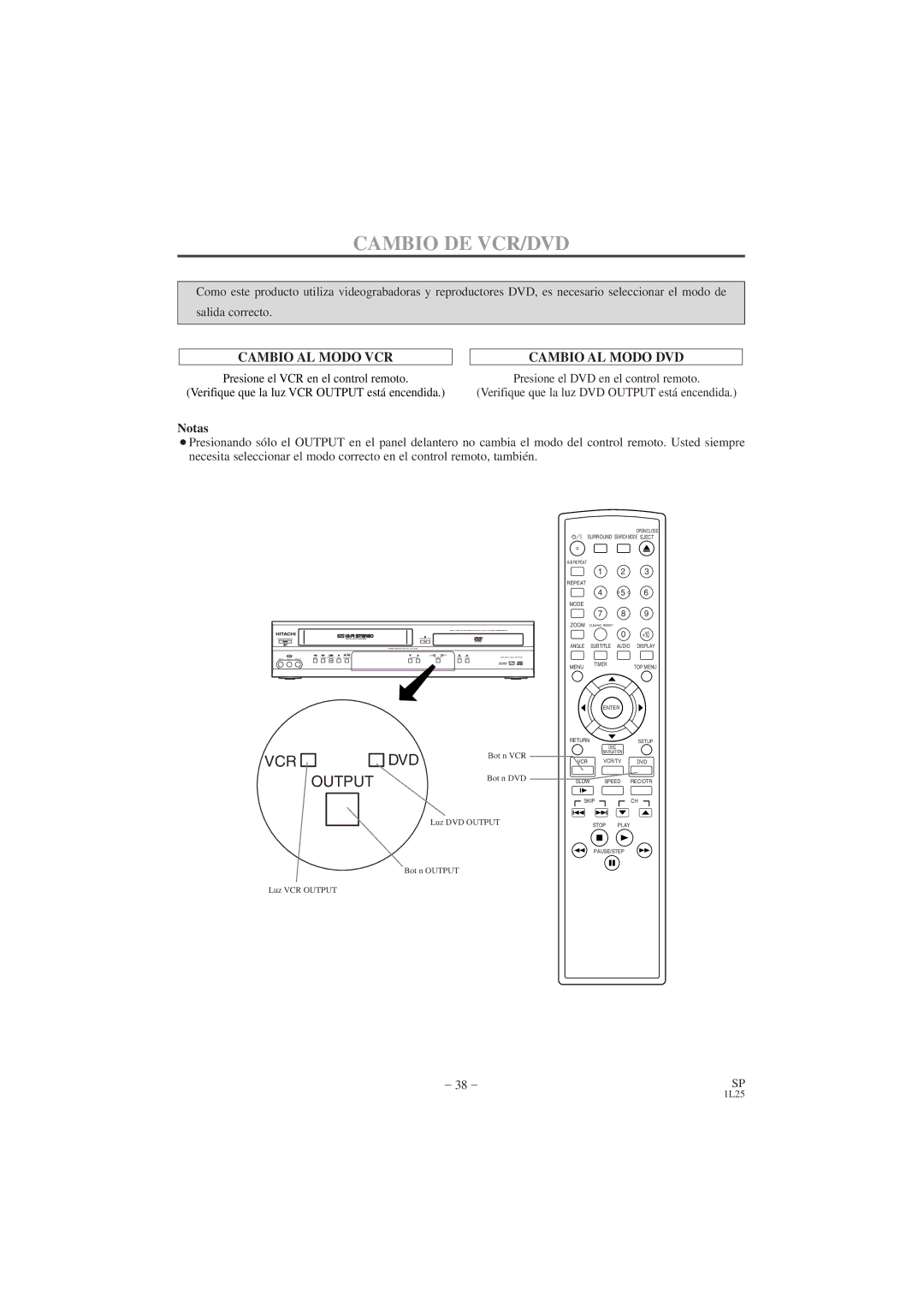 Hitachi DV PF74U instruction manual Cambio DE VCR/DVD, Cambio AL Modo DVD 