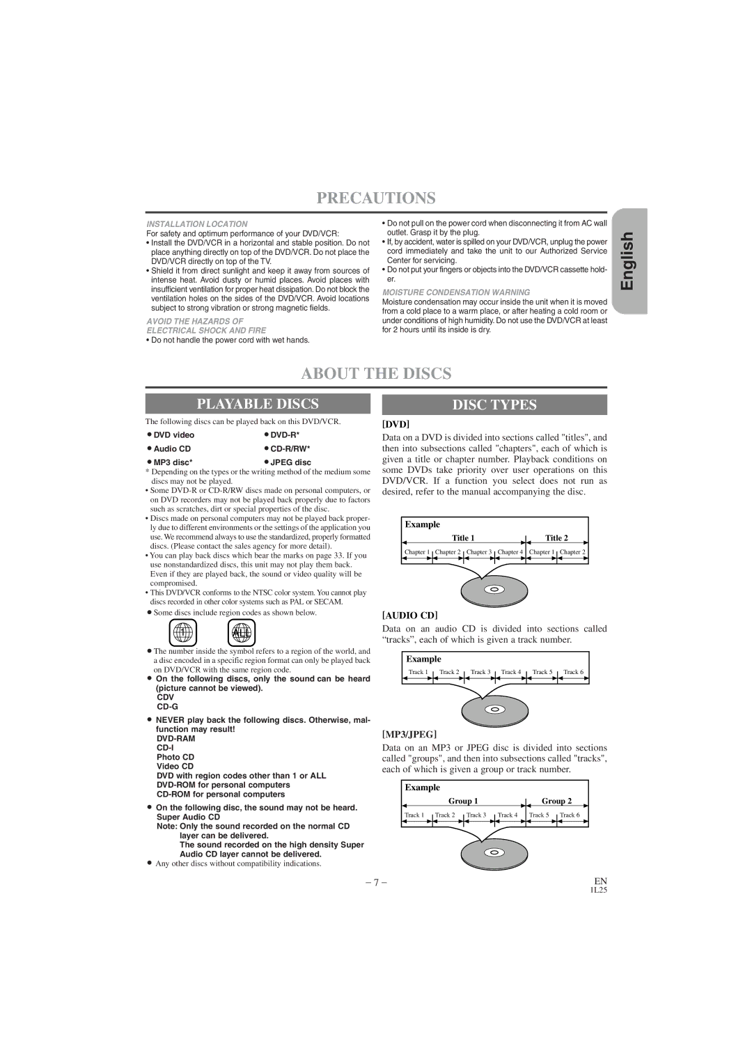 Hitachi DV PF74U instruction manual Precautions, About the Discs, Playable Discs 