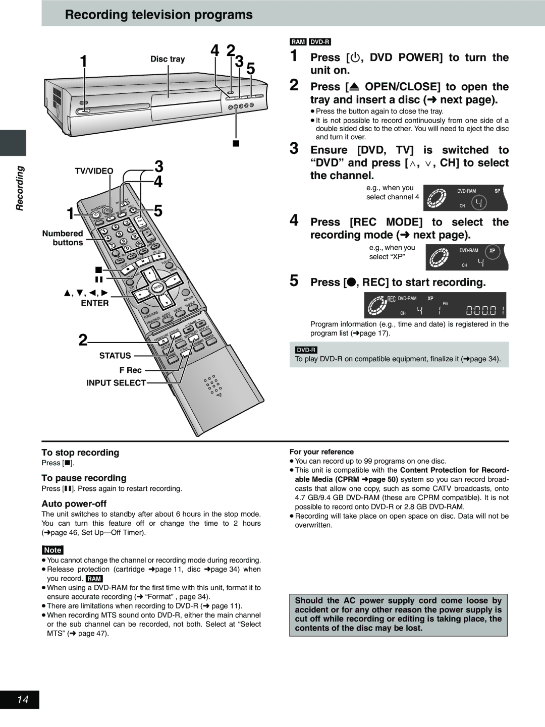 Hitachi DV-RX5000U manual Recording television programs, Press REC Mode to select the recording mode next 