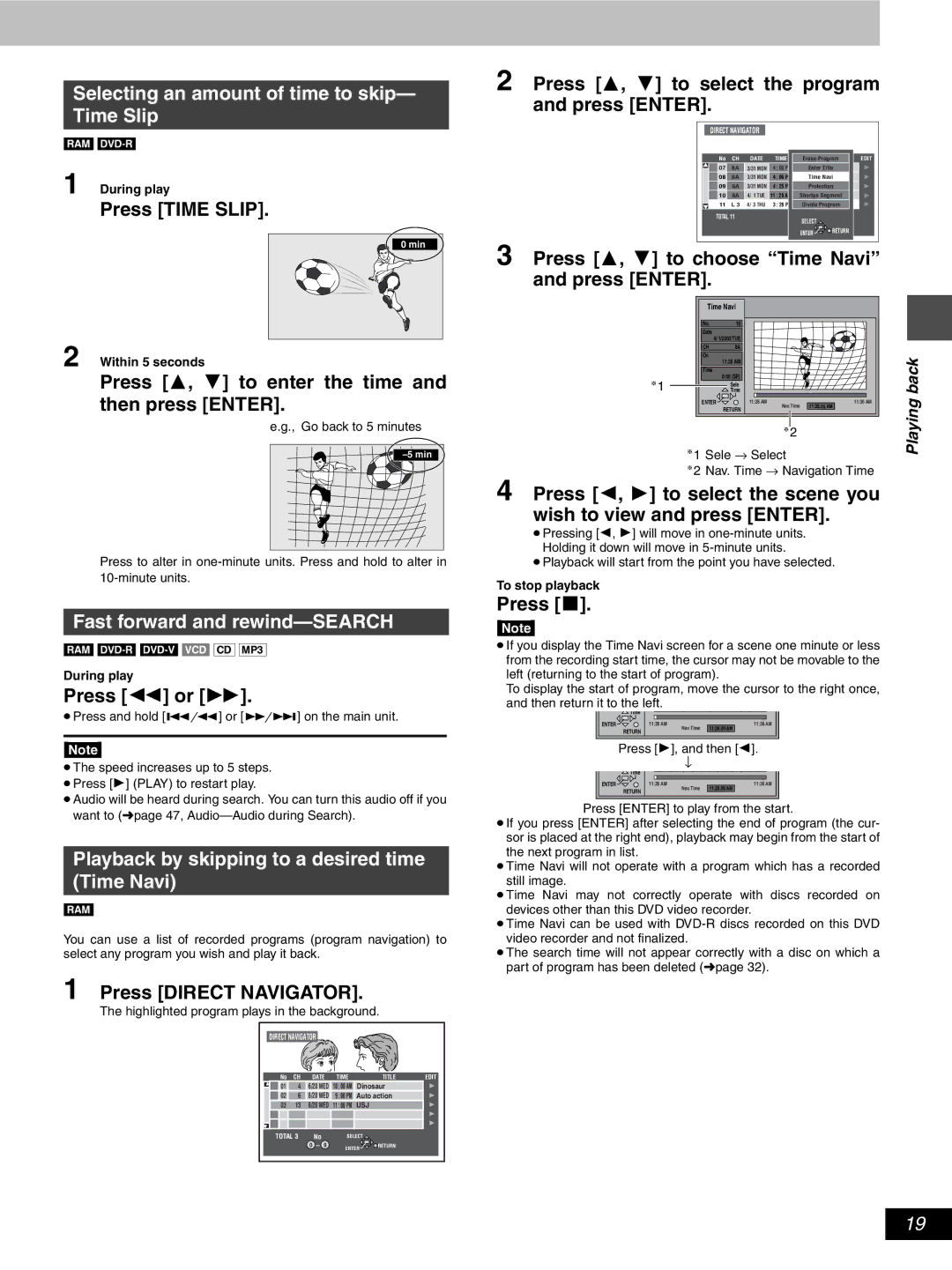 Hitachi DV-RX5000U manual Selecting an amount of time to skip- Time Slip, Fast forward and rewind-SEARCH 