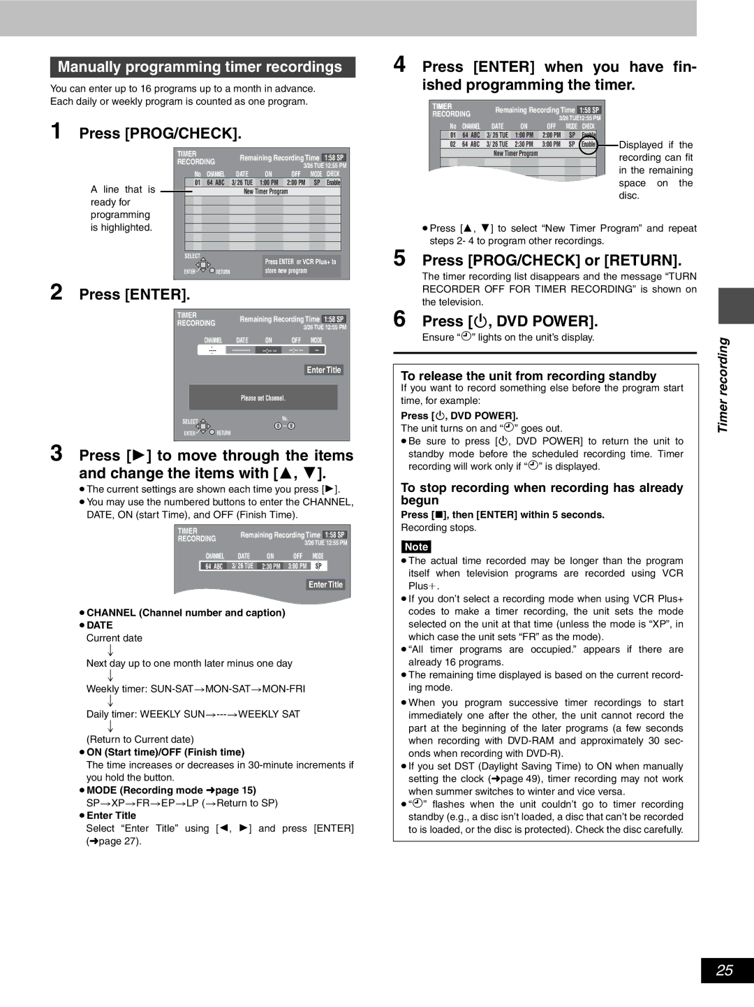 Hitachi DV-RX5000U manual Manually programming timer recordings 