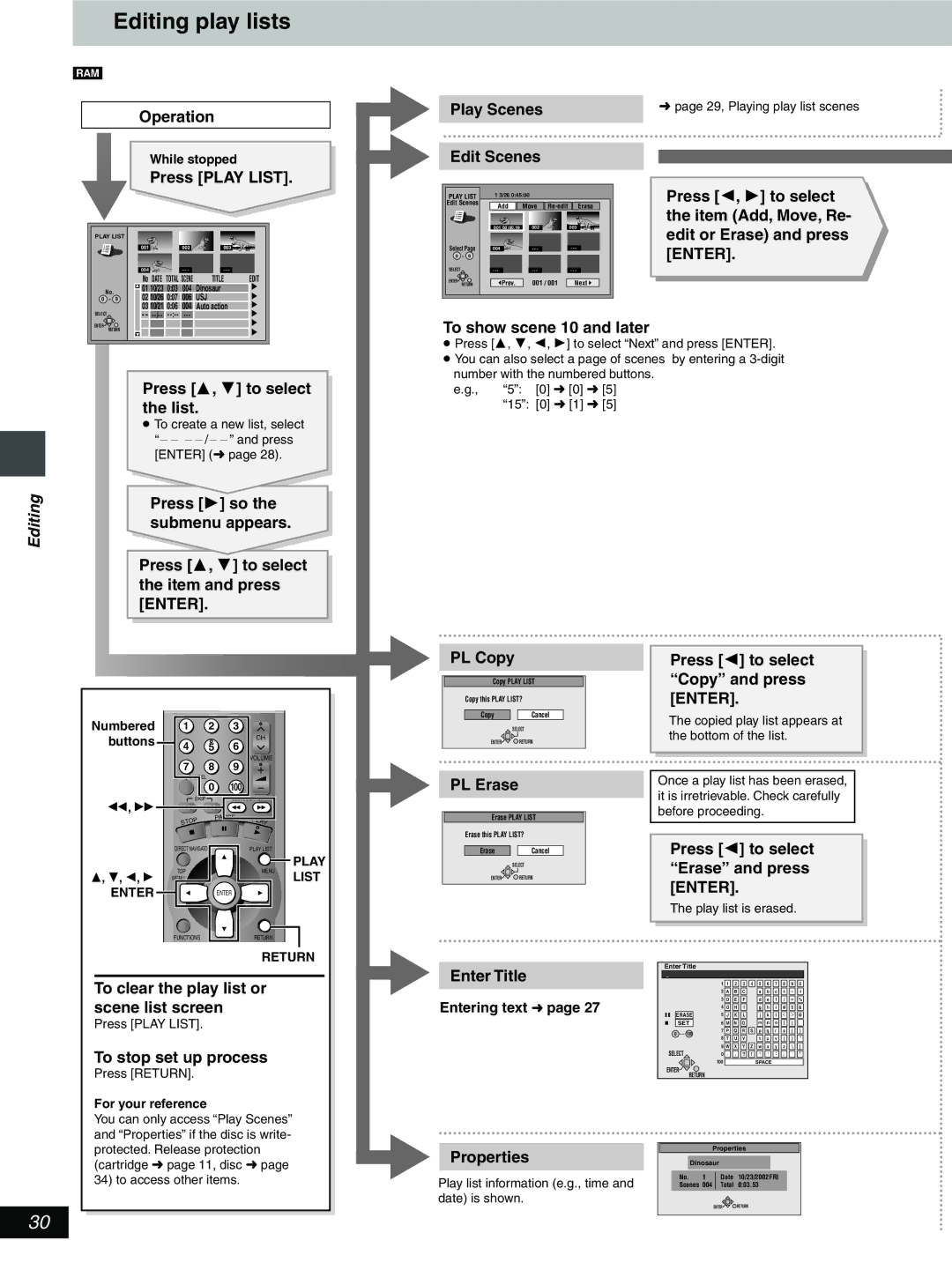 Hitachi DV-RX5000U manual Editing play lists 