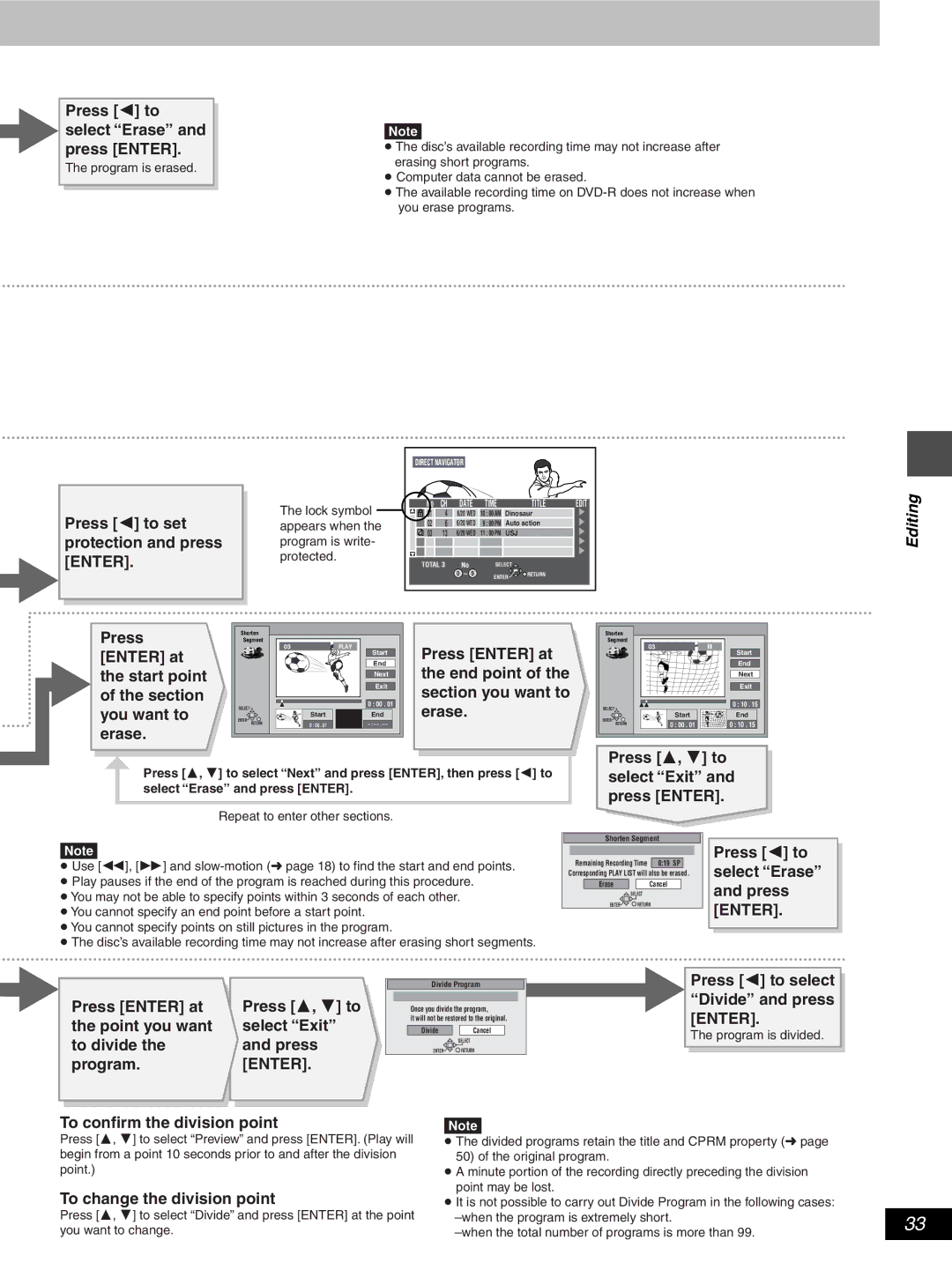 Hitachi DV-RX5000U Protection and press, Press Enter at, Start point, End point, Section you want to, You want to 