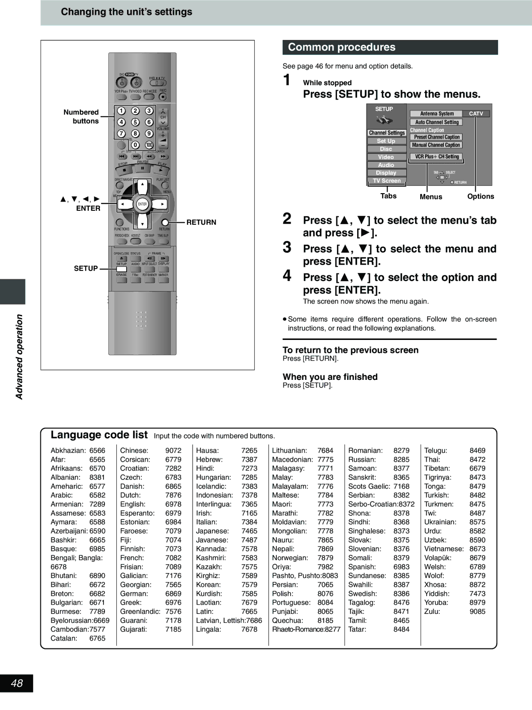 Hitachi DV-RX5000U manual See page 46 for menu and option details, Set Up Disc Video Audio Display TV Screen 