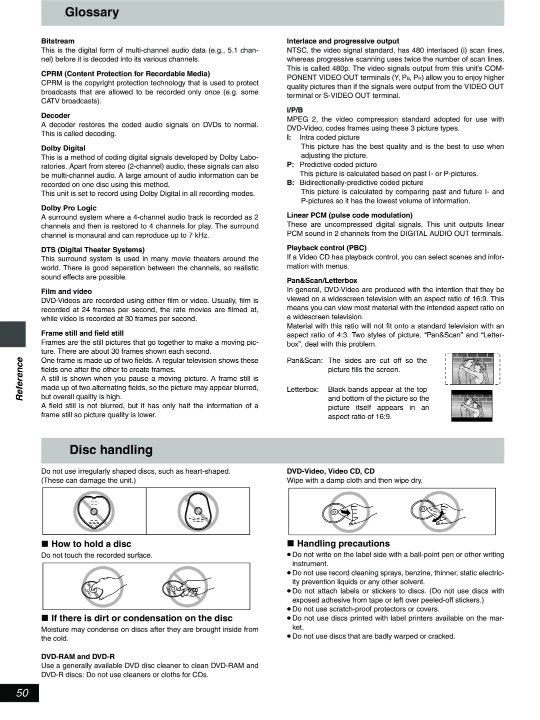 Hitachi DV-RX5000U manual Glossary, Disc handling, Reference 