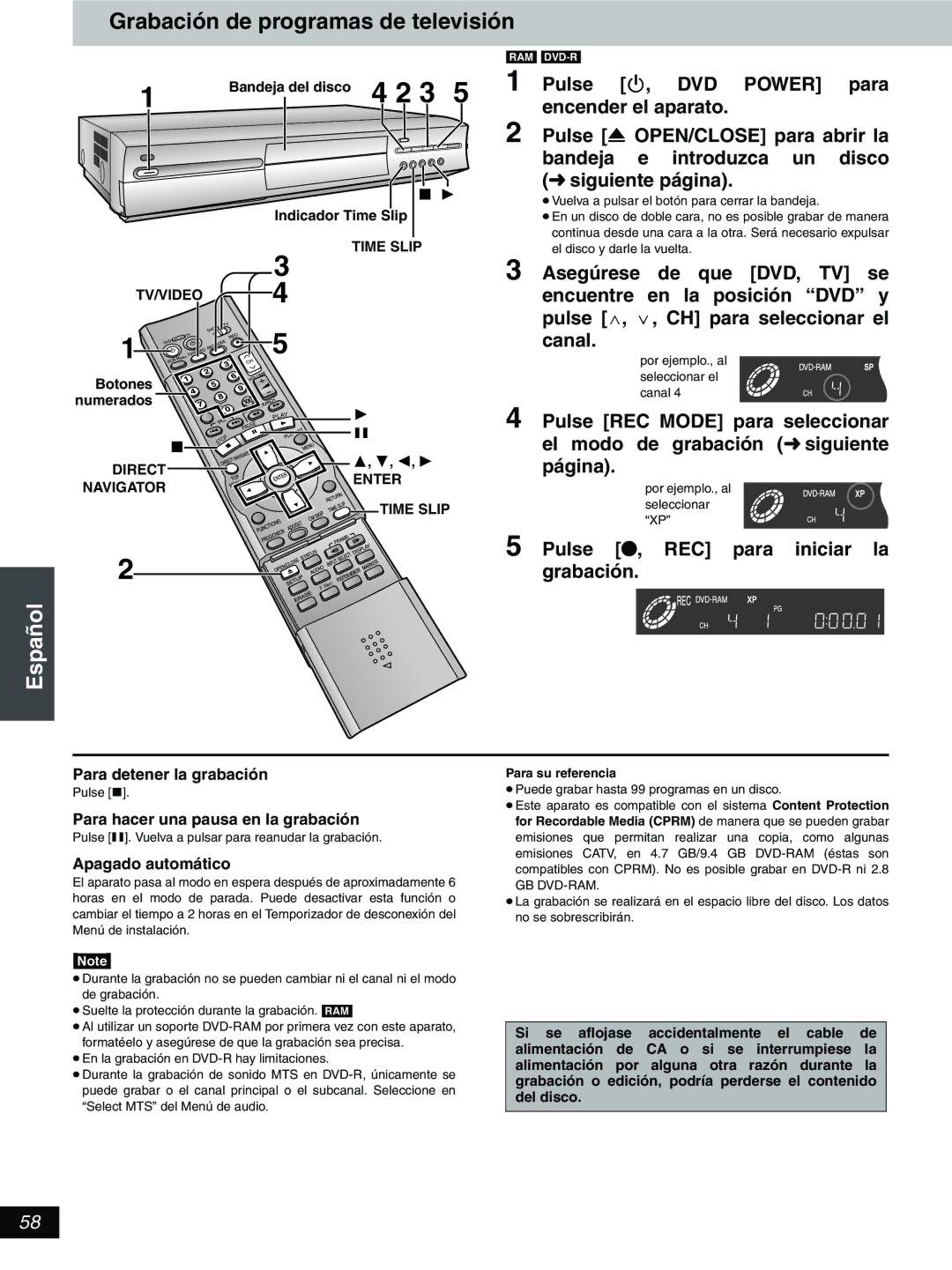 Hitachi DV-RX5000U manual Grabación de programas de televisión 