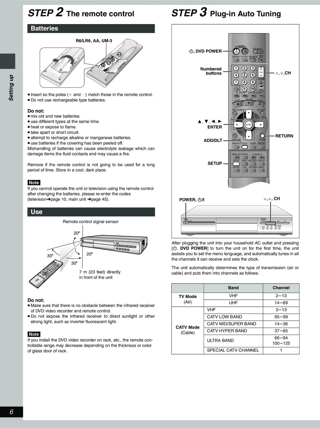 Hitachi DV-RX5000U manual Remote control, Batteries, Use, Do not 