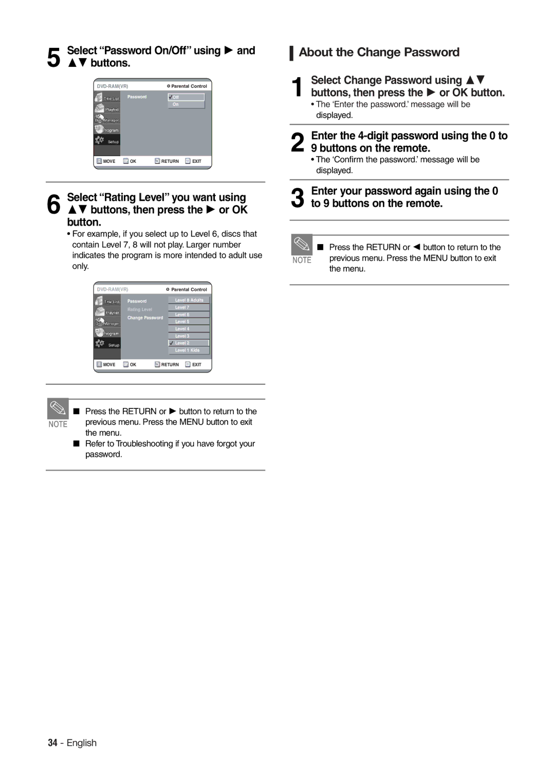 Hitachi DV-RX7000E instruction manual About the Change Password, ‘Confirm the password.’ message will be displayed 