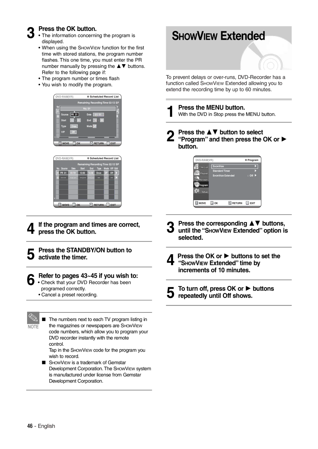 Hitachi DV-RX7000E instruction manual Showview Extended, Press the Menu button, With the DVD in Stop press the Menu button 