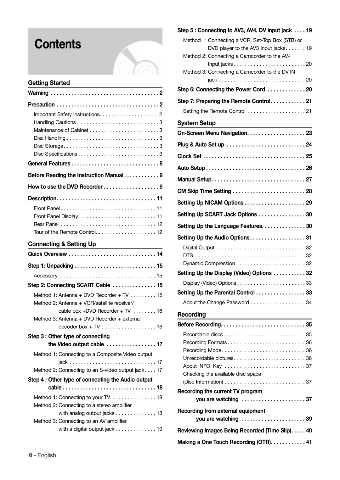 Hitachi DV-RX7000E instruction manual Contents 