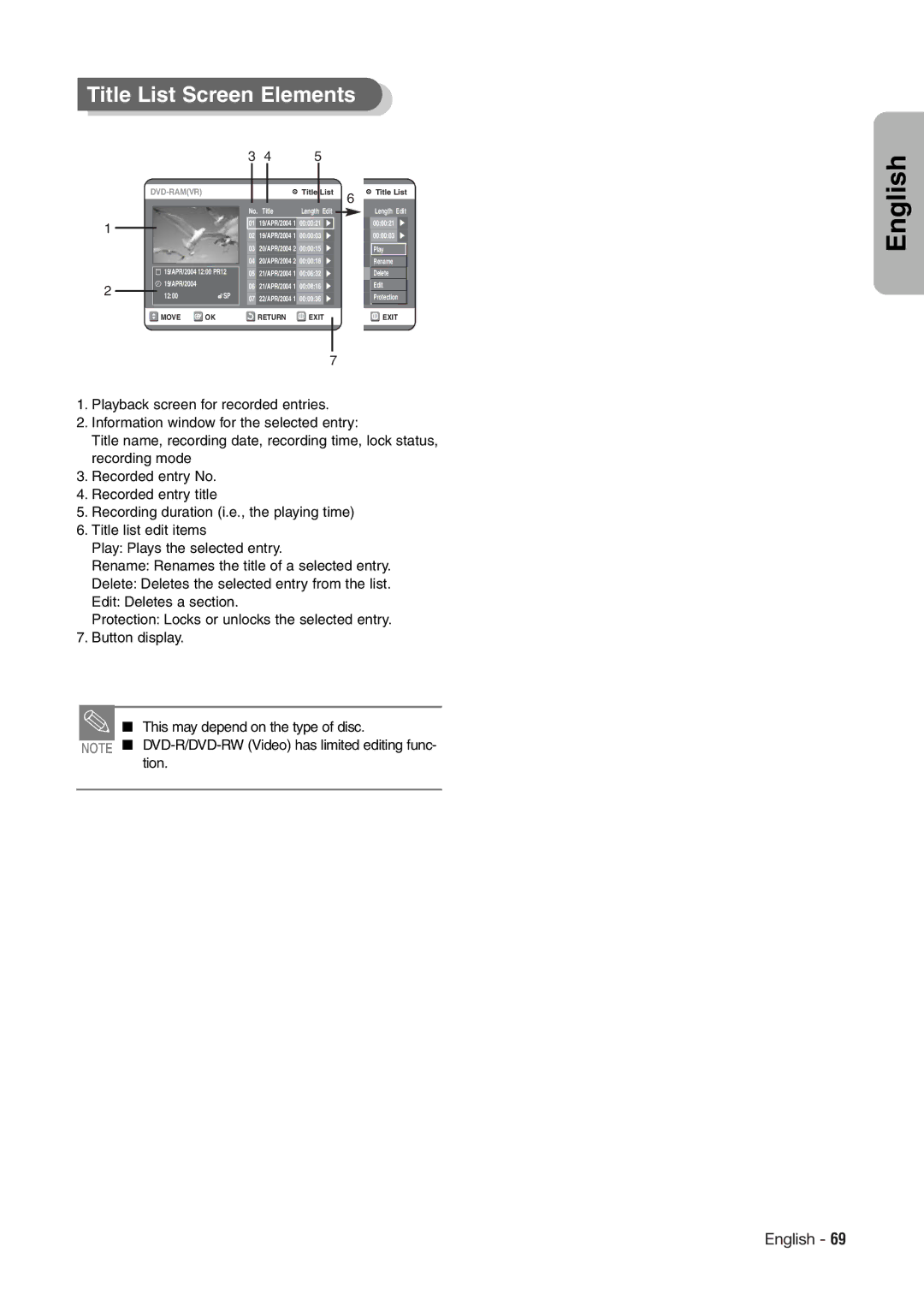 Hitachi DV-RX7000E instruction manual Title List Screen Elements, Movie 