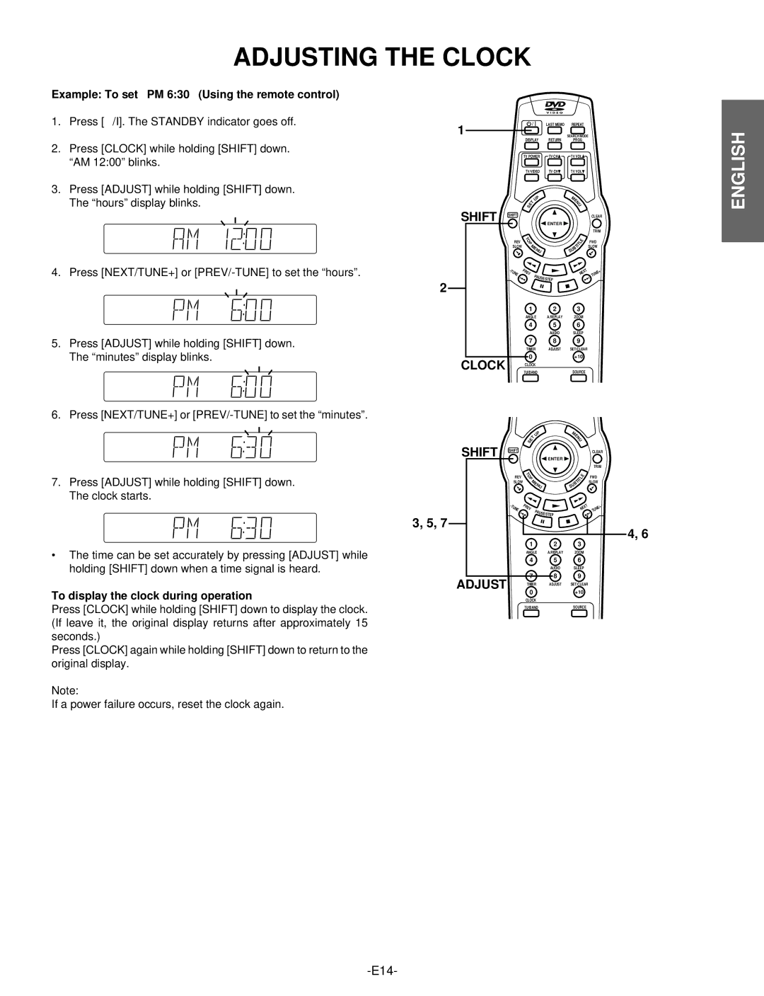 Hitachi DV-S522U instruction manual Adjusting the Clock, Shift 