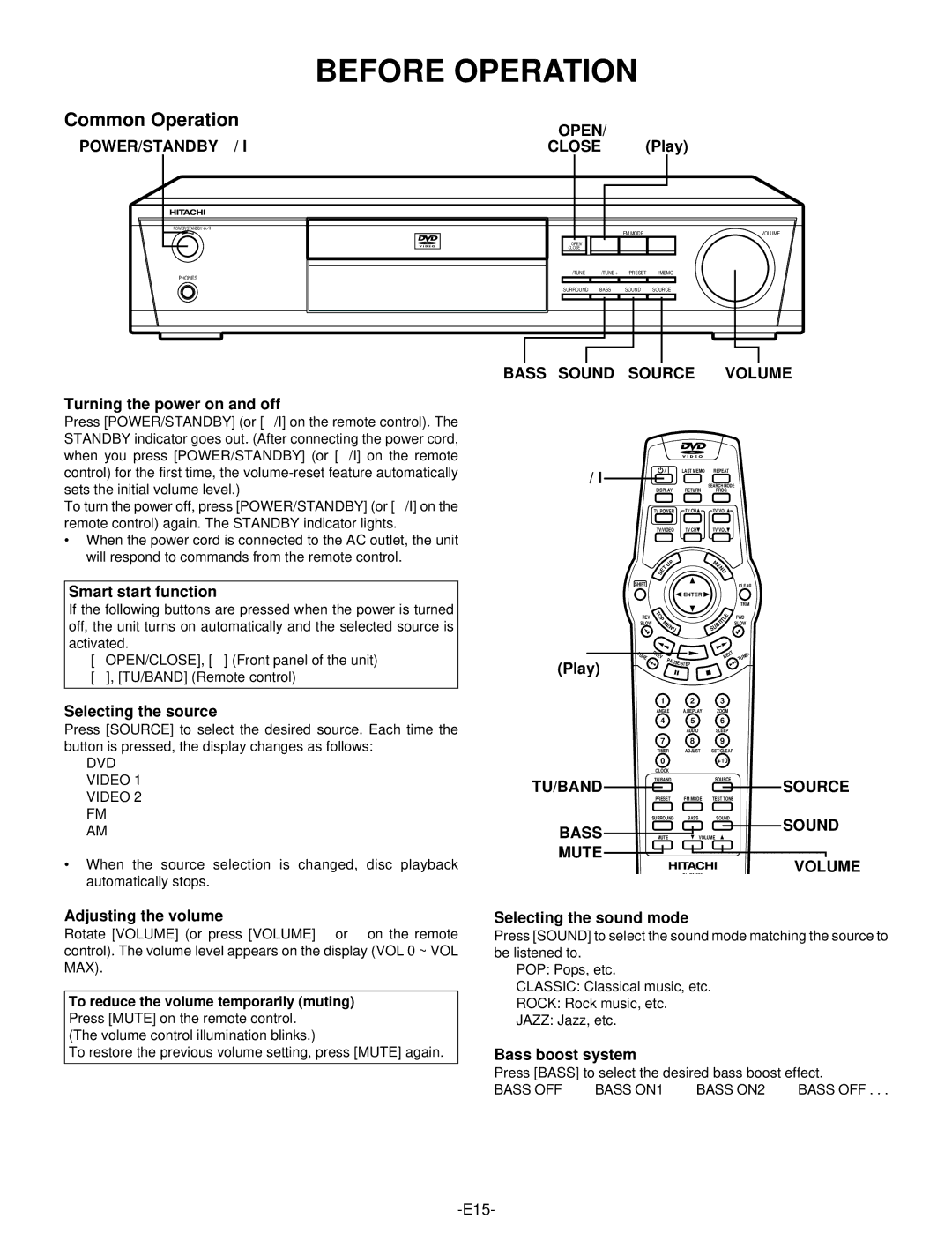 Hitachi DV-S522U instruction manual Before Operation, Common Operation 