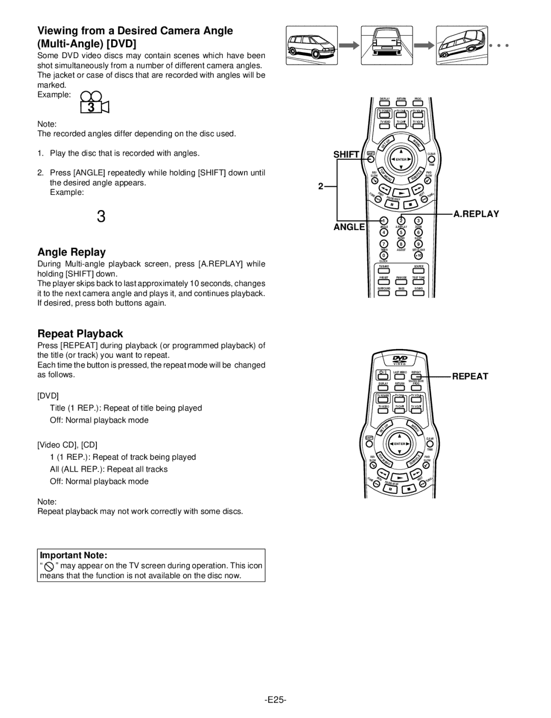 Hitachi DV-S522U instruction manual Viewing from a Desired Camera Angle Multi-Angle DVD, Angle Replay, Repeat Playback 