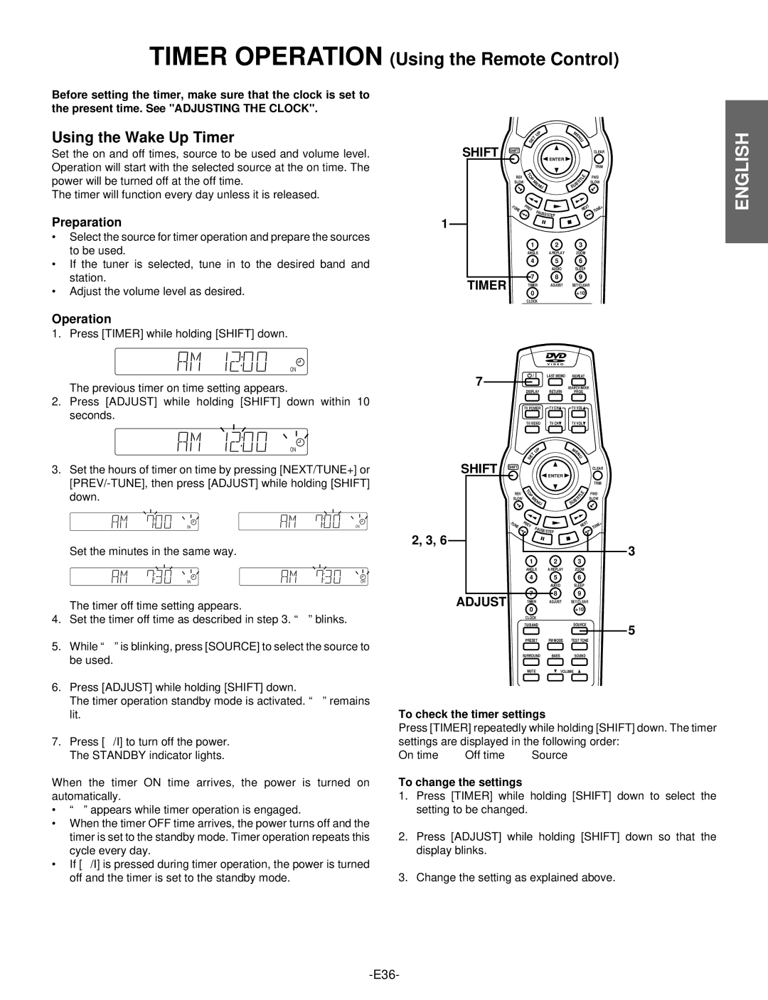 Hitachi DV-S522U Using the Wake Up Timer, Preparation, Operation, To check the timer settings, To change the settings 