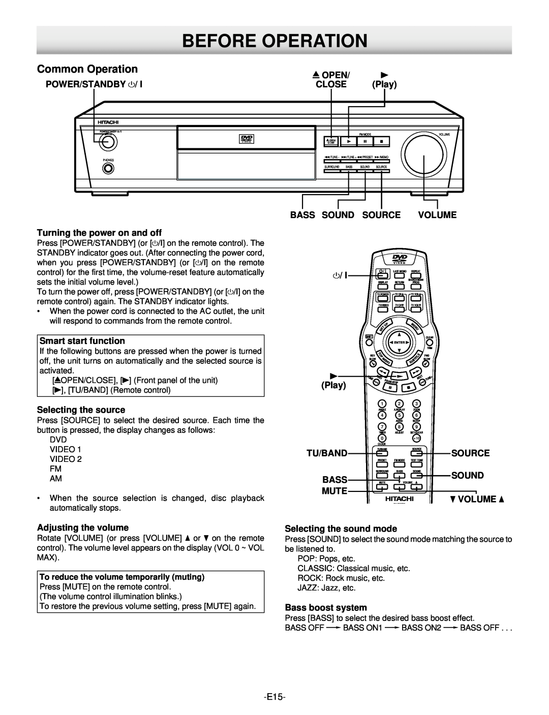 Hitachi DV-S522U instruction manual Before Operation, Common Operation 