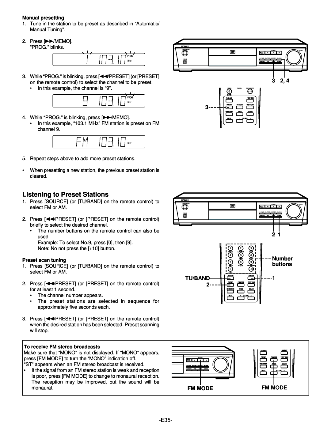 Hitachi DV-S522U instruction manual Listening to Preset Stations 