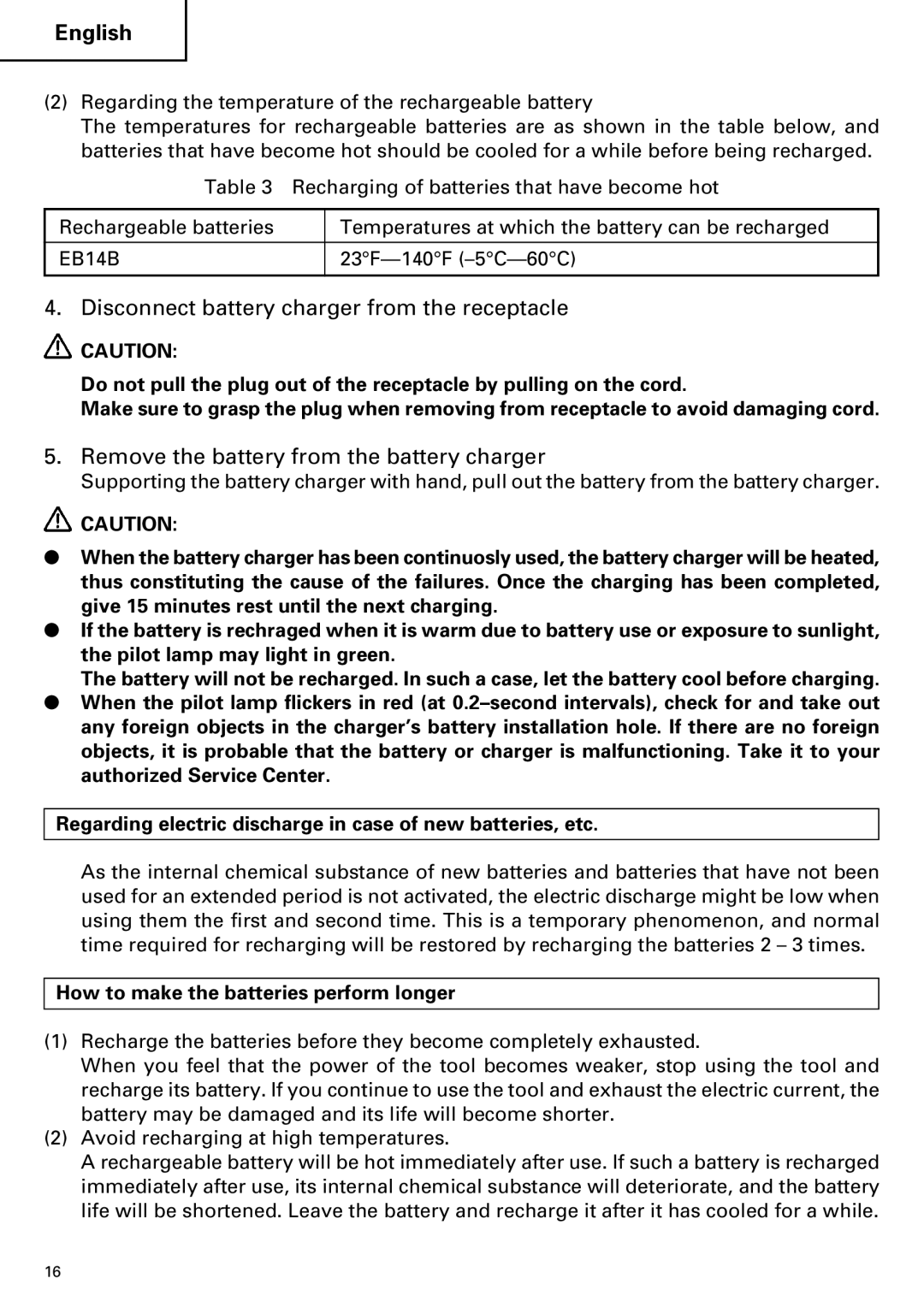 Hitachi DV18DMR, DV14DMR Disconnect battery charger from the receptacle, Remove the battery from the battery charger 