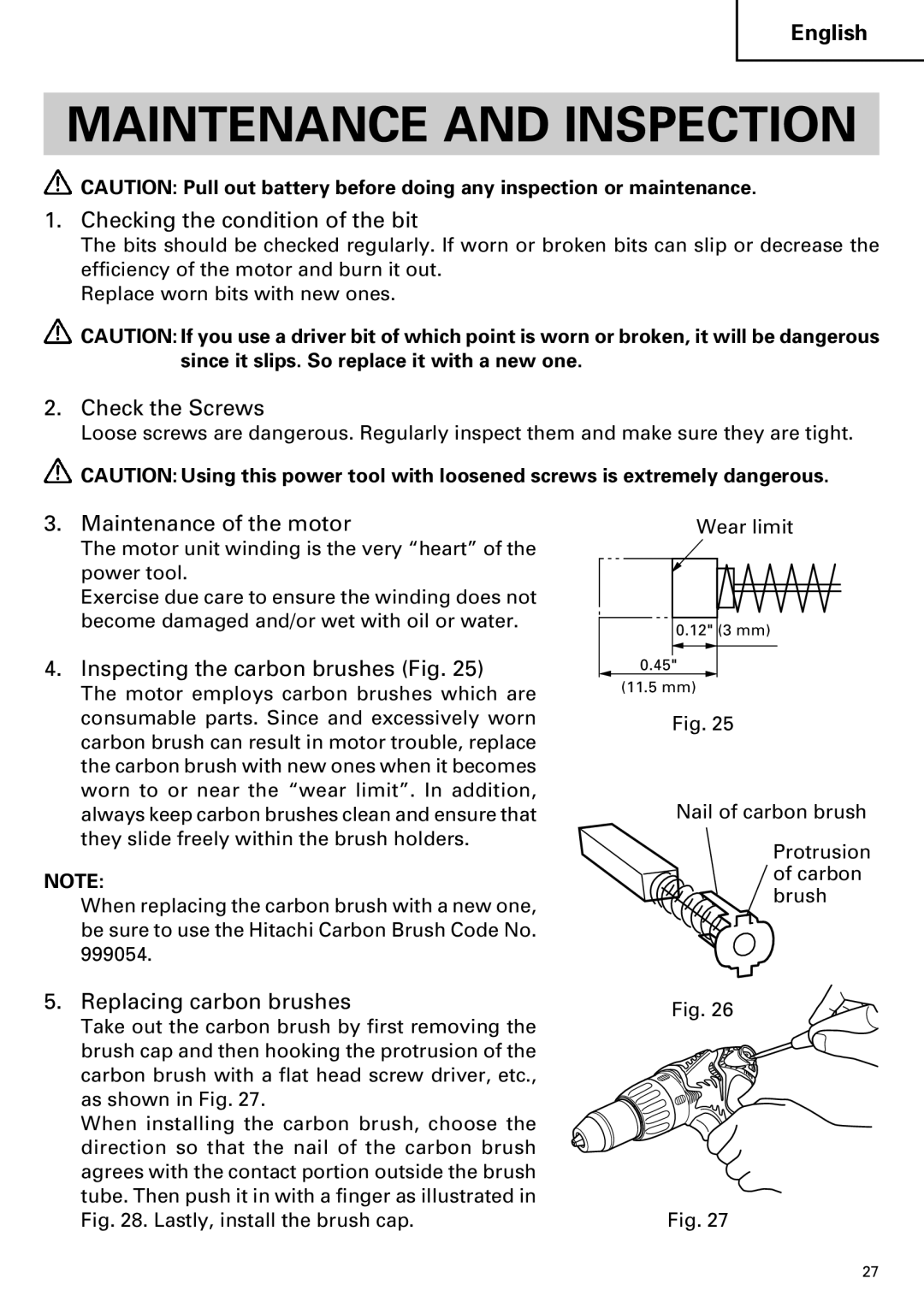 Hitachi DV14DMR, DV18DMR instruction manual Maintenance and Inspection 