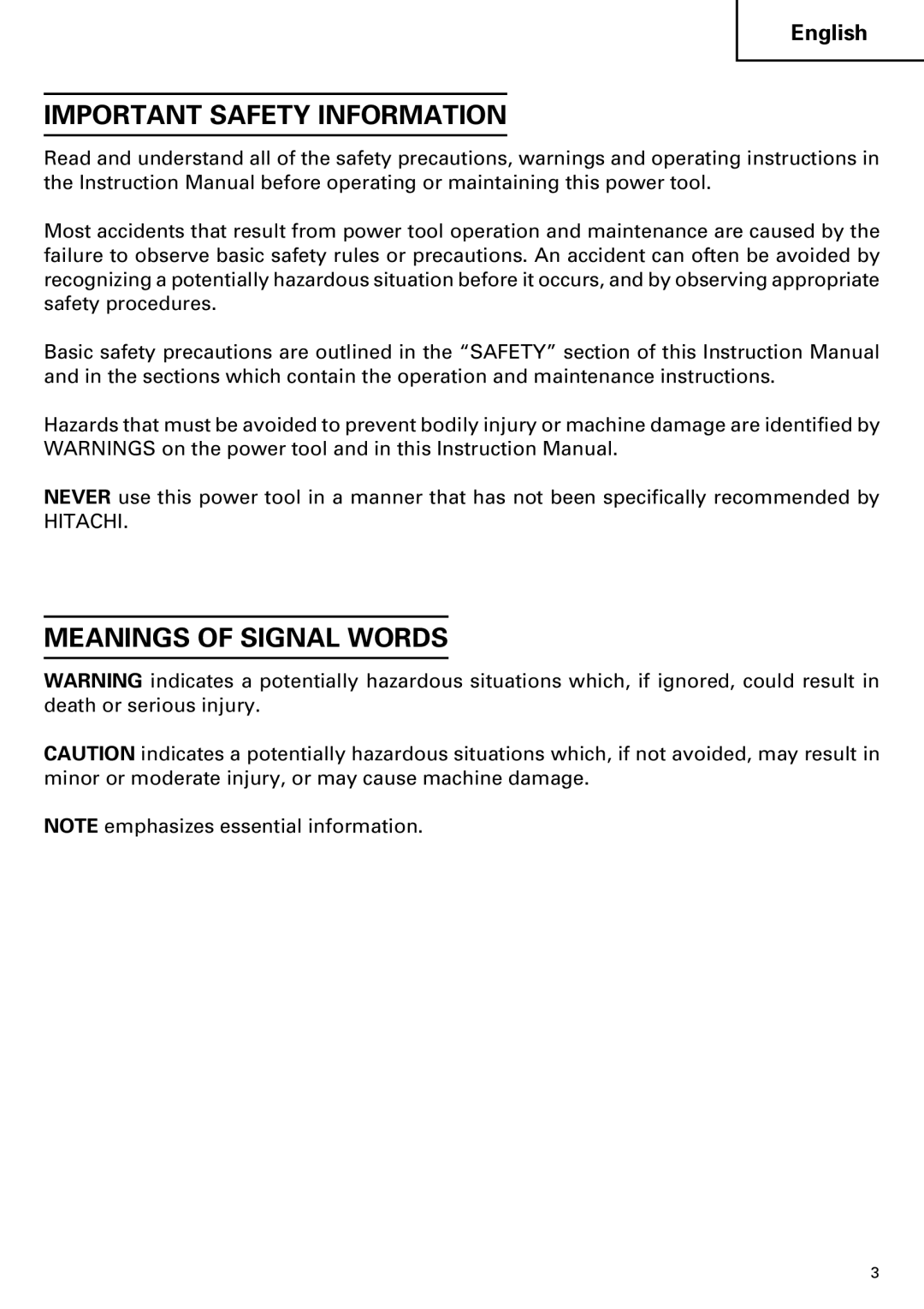 Hitachi DV14DMR, DV18DMR instruction manual Important Safety Information, Meanings of Signal Words 