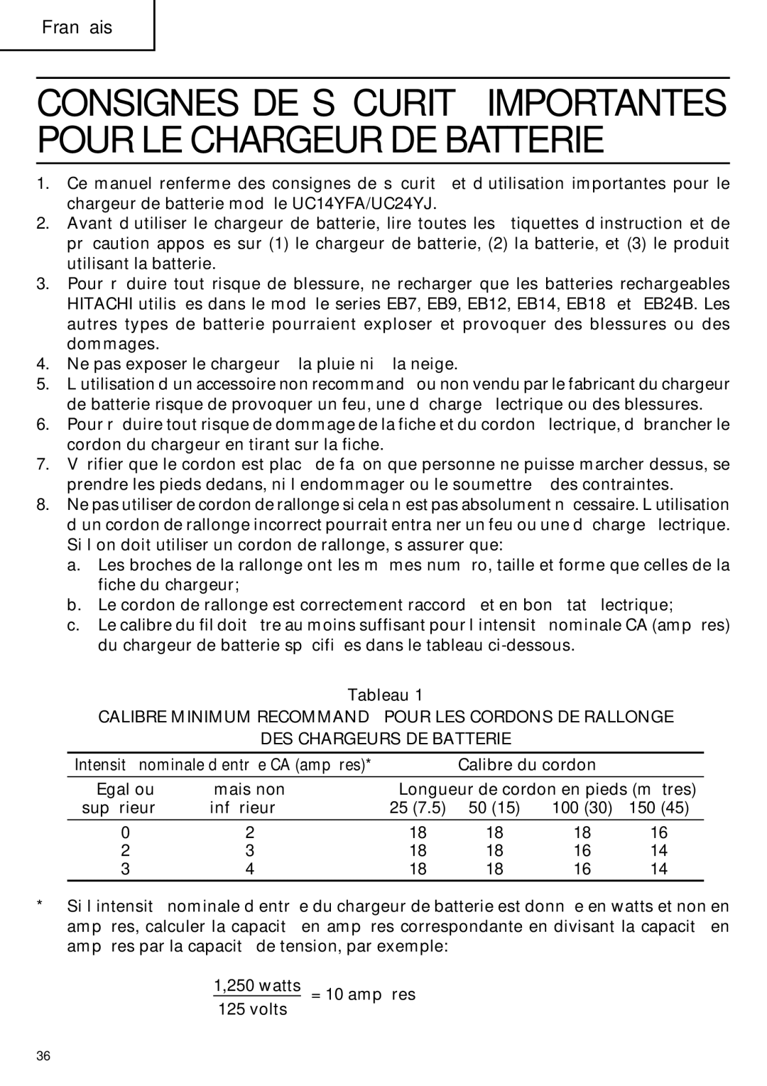 Hitachi DV18DMR, DV14DMR instruction manual Intensité nominale d’entrée CA ampères 