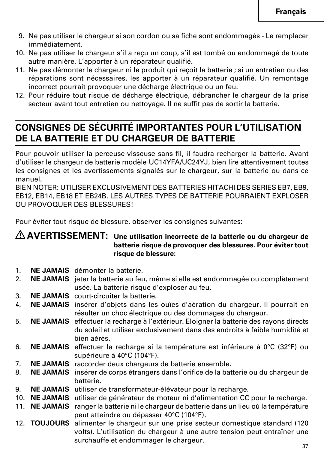 Hitachi DV14DMR, DV18DMR instruction manual Français 