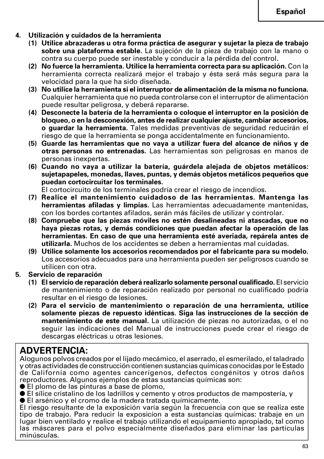 Hitachi DV14DMR, DV18DMR instruction manual Advertencia 