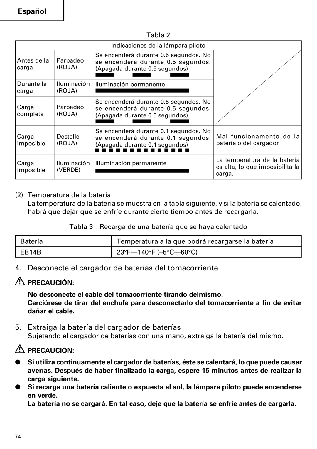 Hitachi DV18DMR Desconecte el cargador de baterías del tomacorriente, Extraiga la batería del cargador de baterías 