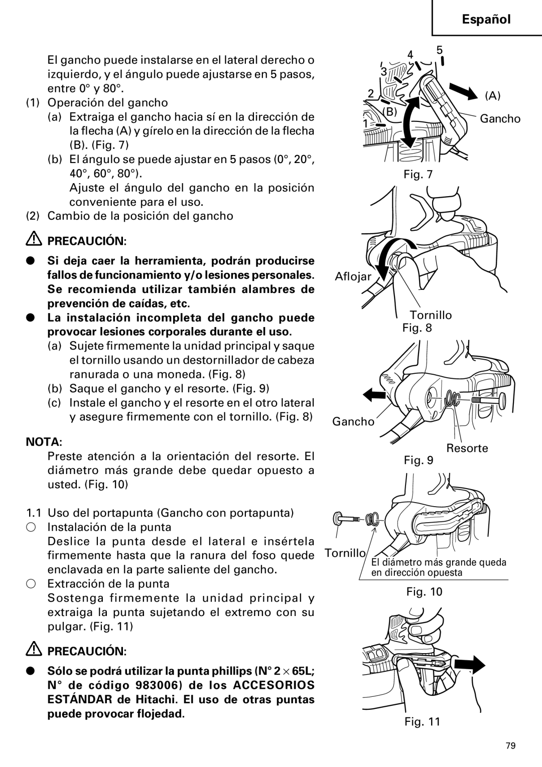 Hitachi DV14DMR, DV18DMR instruction manual Gancho 