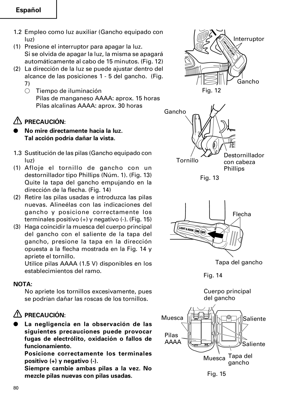 Hitachi DV18DMR, DV14DMR instruction manual Muesca Pilas 