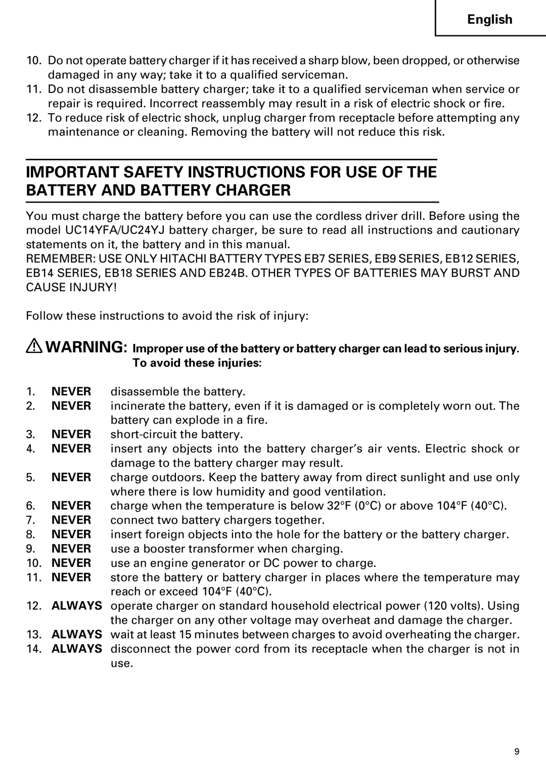 Hitachi DV14DMR, DV18DMR instruction manual English 