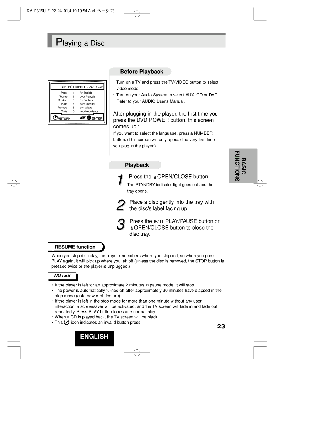 Hitachi DVP315U instruction manual Playing a Disc, Before Playback 