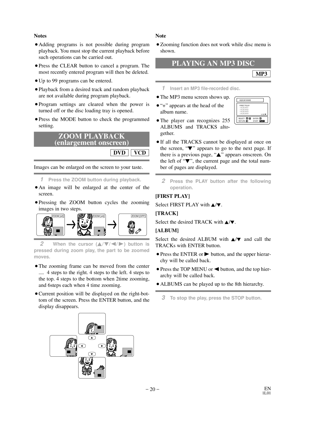 Hitachi DVP325U instruction manual Playing AN MP3 Disc, Zoom Playback, Images can be enlarged on the screen to your taste 