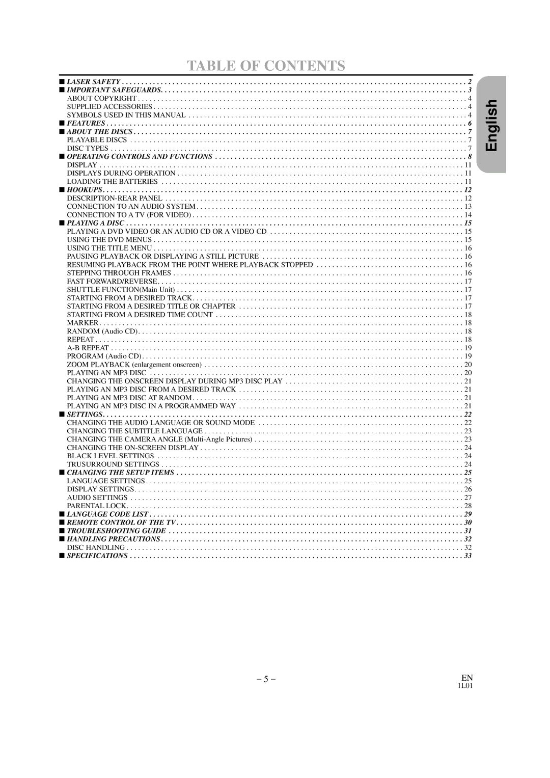 Hitachi DVP325U instruction manual Table of Contents 