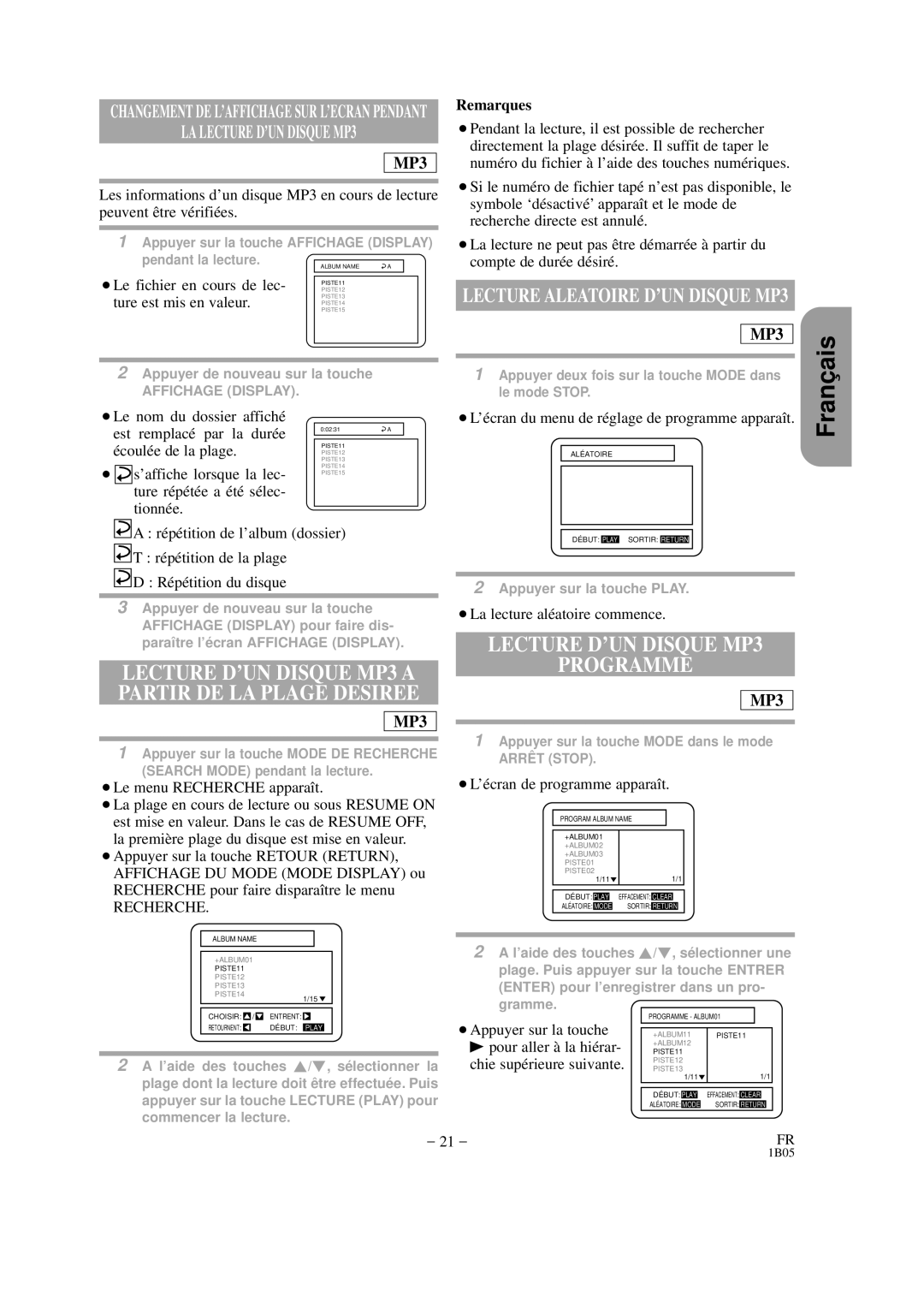 Hitachi DVP325U instruction manual Lecture D’UN Disque MP3 Programme 