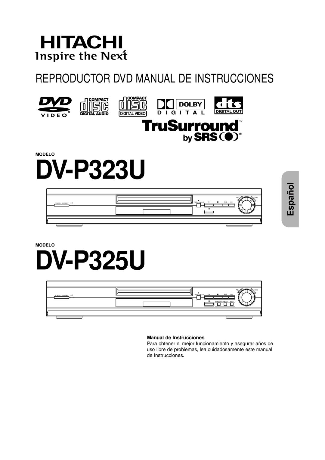 Hitachi DVP325U instruction manual Reproductor DVD Manual DE Instrucciones 