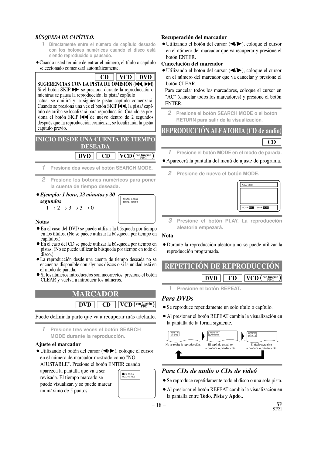 Hitachi DVP325U instruction manual Marcador, Repetició N DE Reproducció N, Para CDs de audio o CDs de videó 