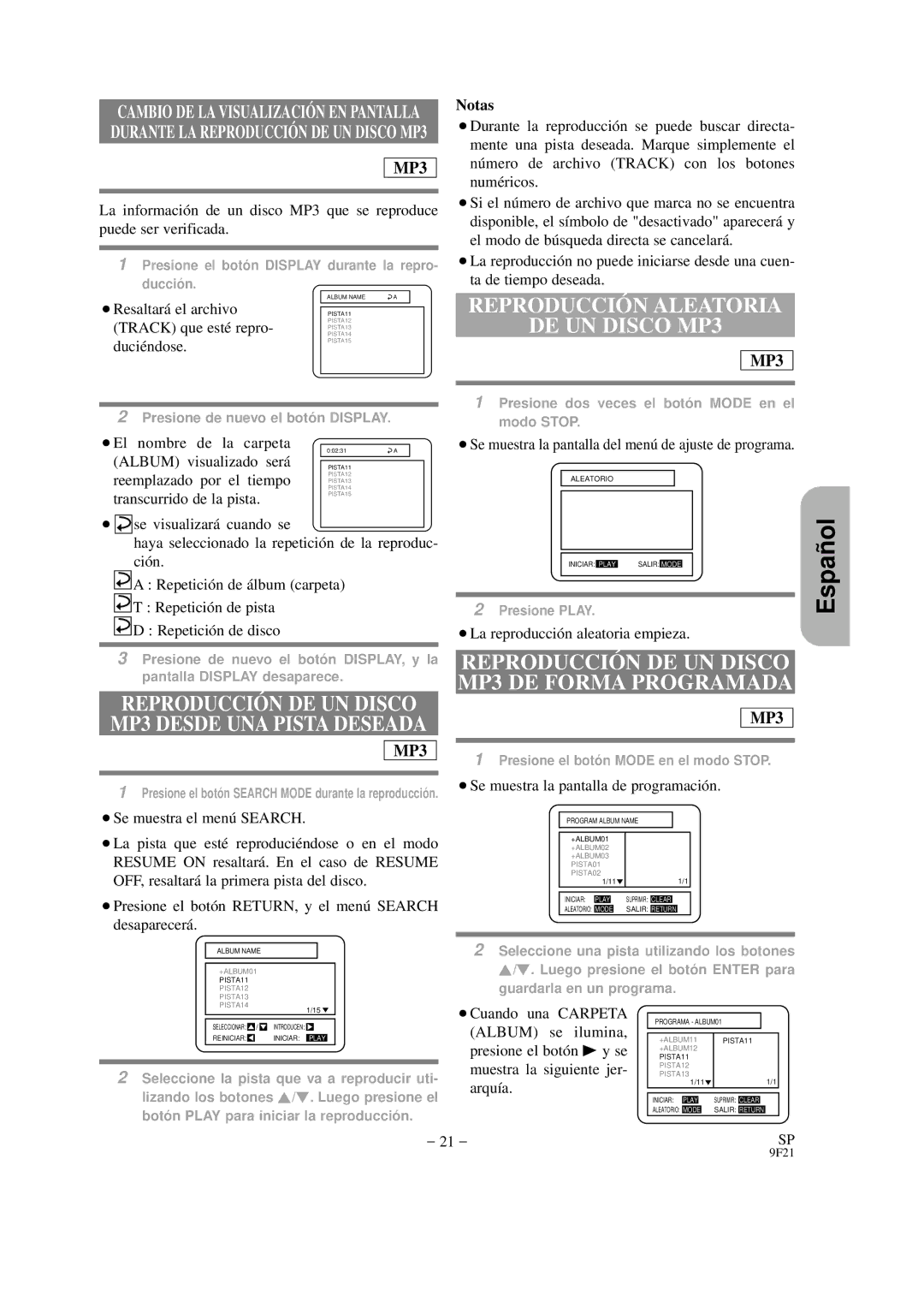 Hitachi DVP325U instruction manual Reproducció N Aleatoria DE UN Disco MP3 