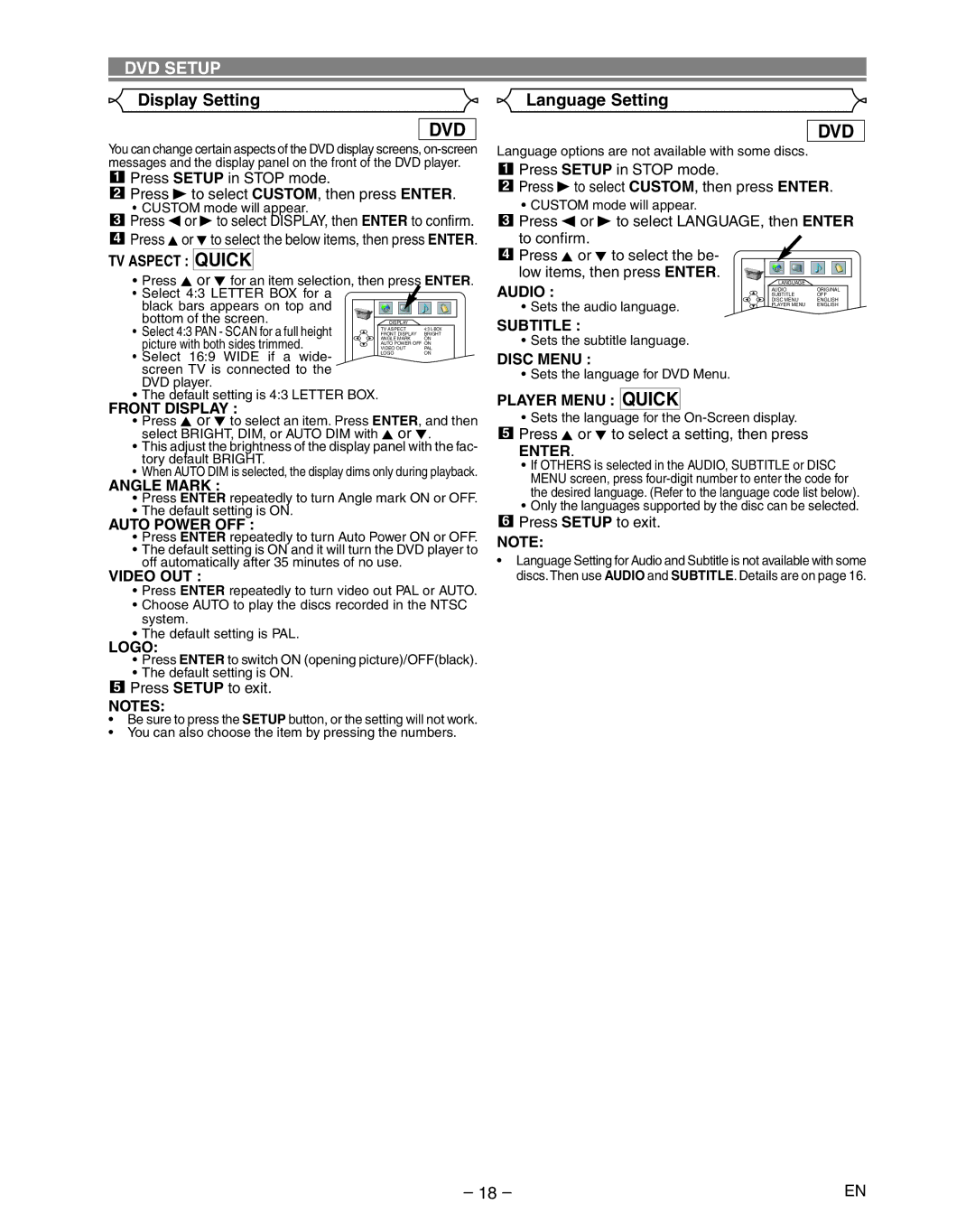 Hitachi DVP335E instruction manual Display Setting Language Setting 