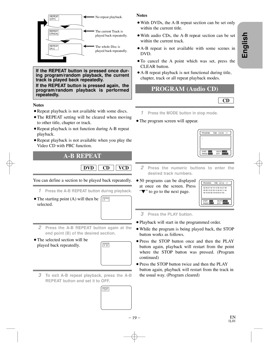 Hitachi DVP725U You can define a section to be played back repeatedly, ¡The program screen will appear, To go to the next 