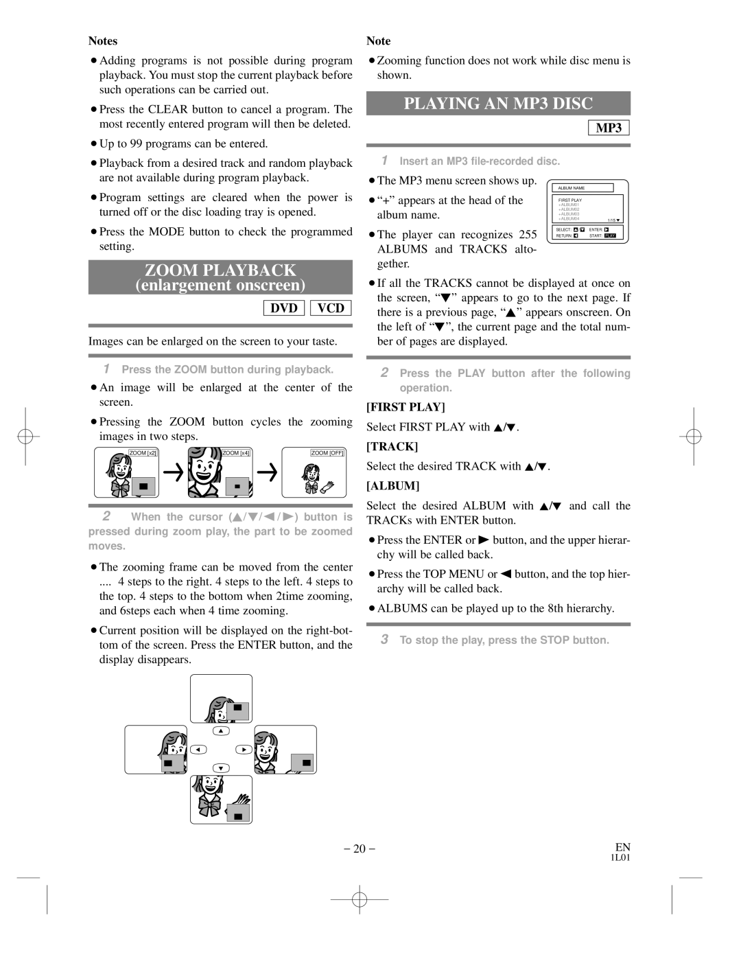 Hitachi DVP725U instruction manual Playing AN MP3 Disc, Zoom Playback, Images can be enlarged on the screen to your taste 