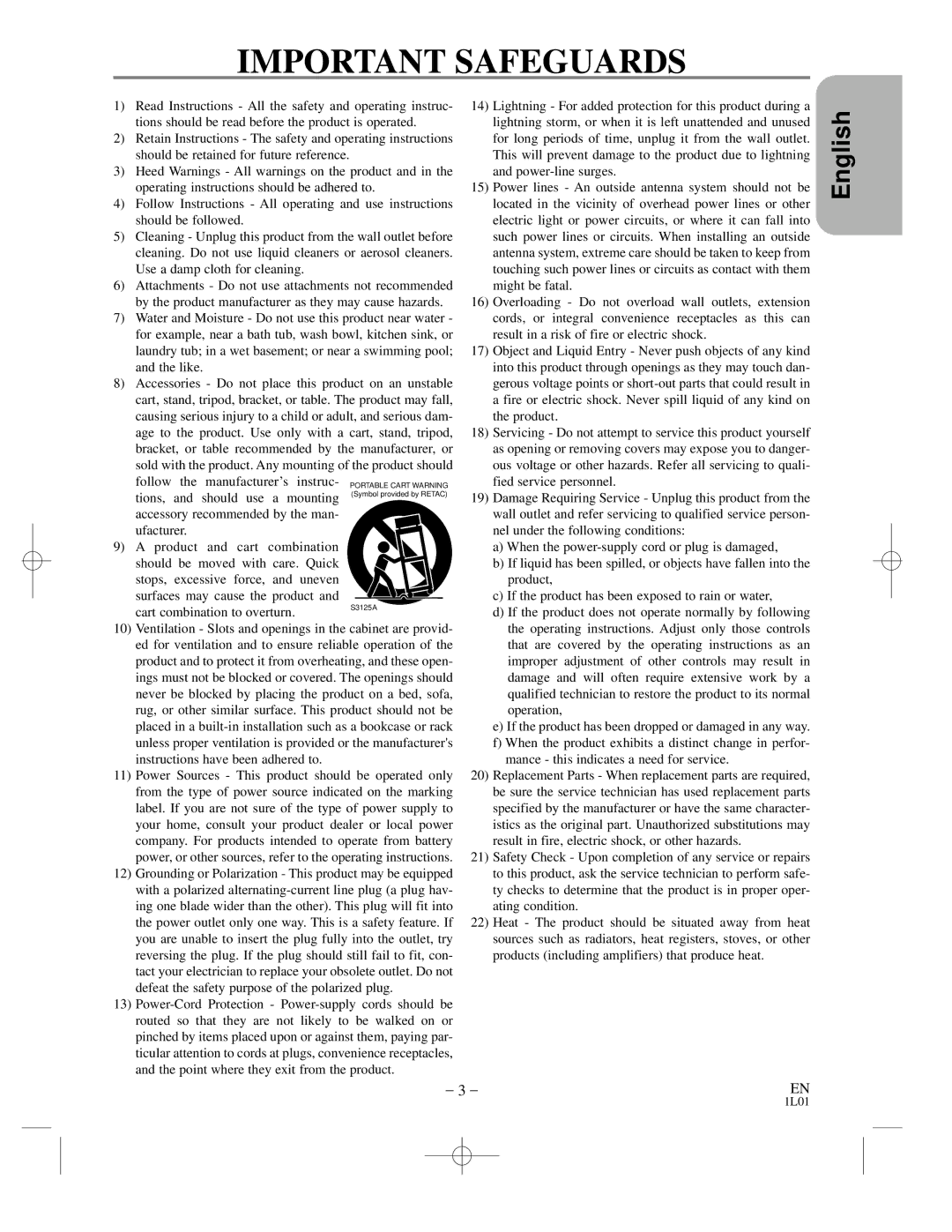 Hitachi DVP725U instruction manual Important Safeguards 