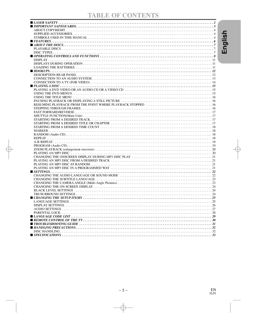 Hitachi DVP725U instruction manual Table of Contents 