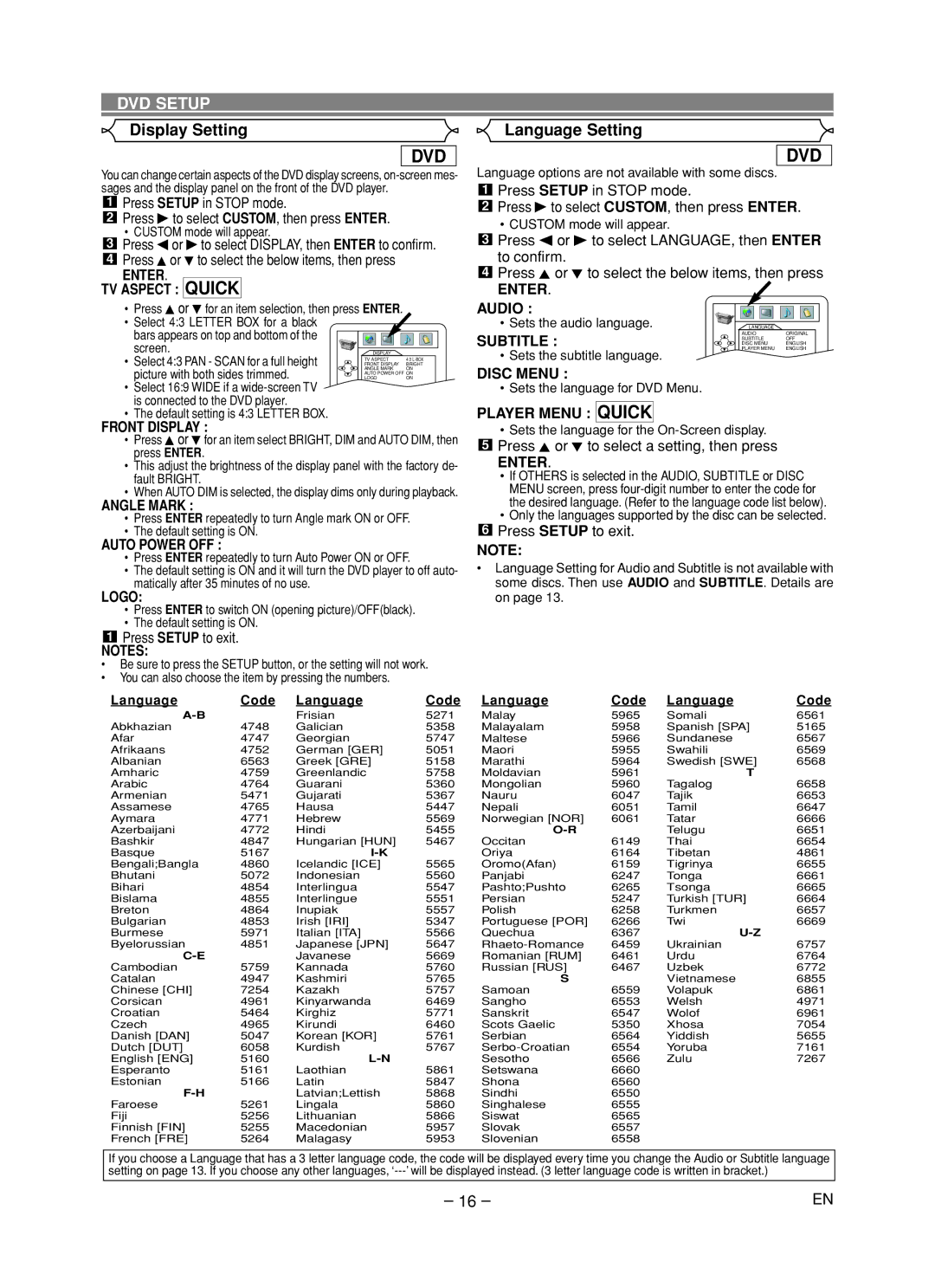 Hitachi DVP735U instruction manual Display Setting 