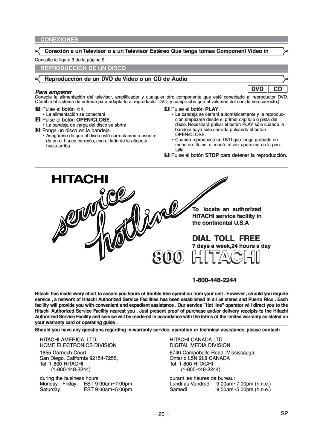 Hitachi DVP735U Reproducción De Un Disco, Reproducción de un DVD de Vídeo o un CD de Audio, Para empezar, Dvd Cd 