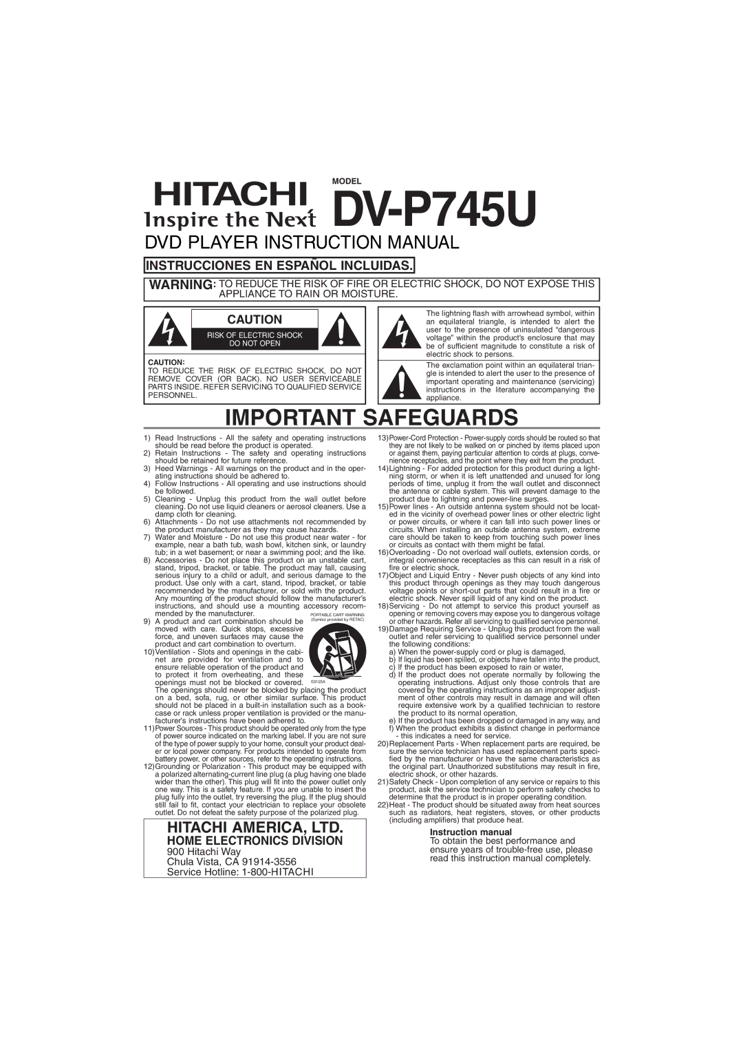 Hitachi DVP745U instruction manual DV-P745U, Model 