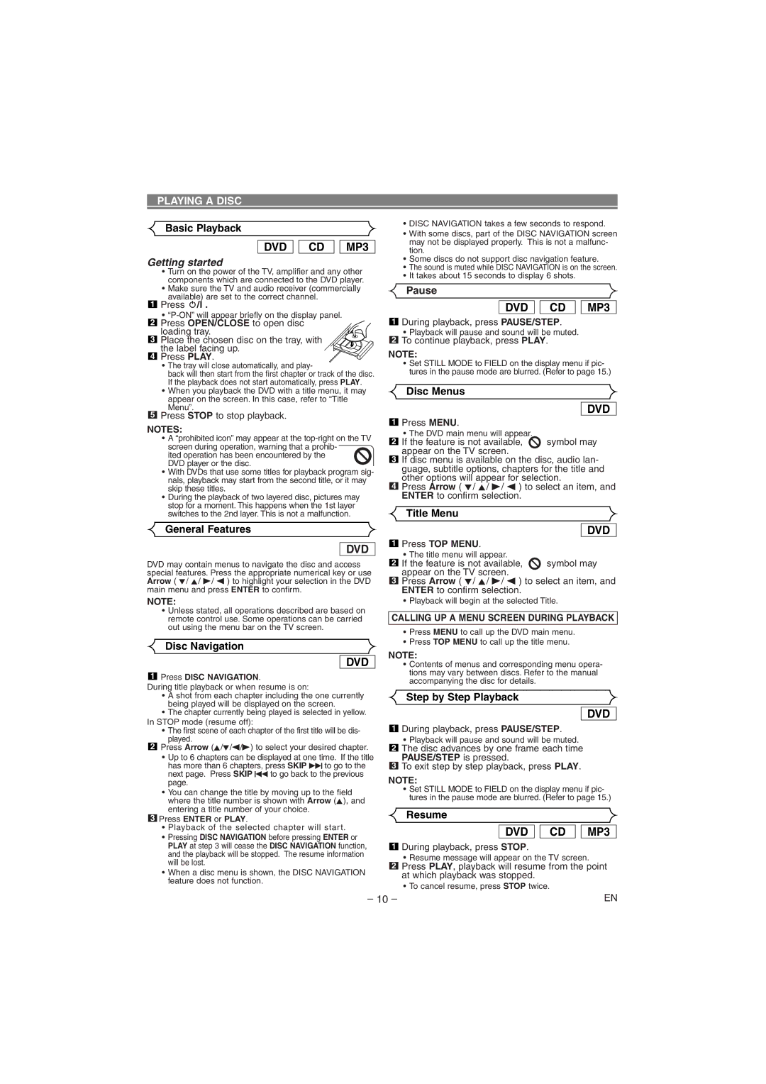 Hitachi DVP745U instruction manual Playing a Disc 