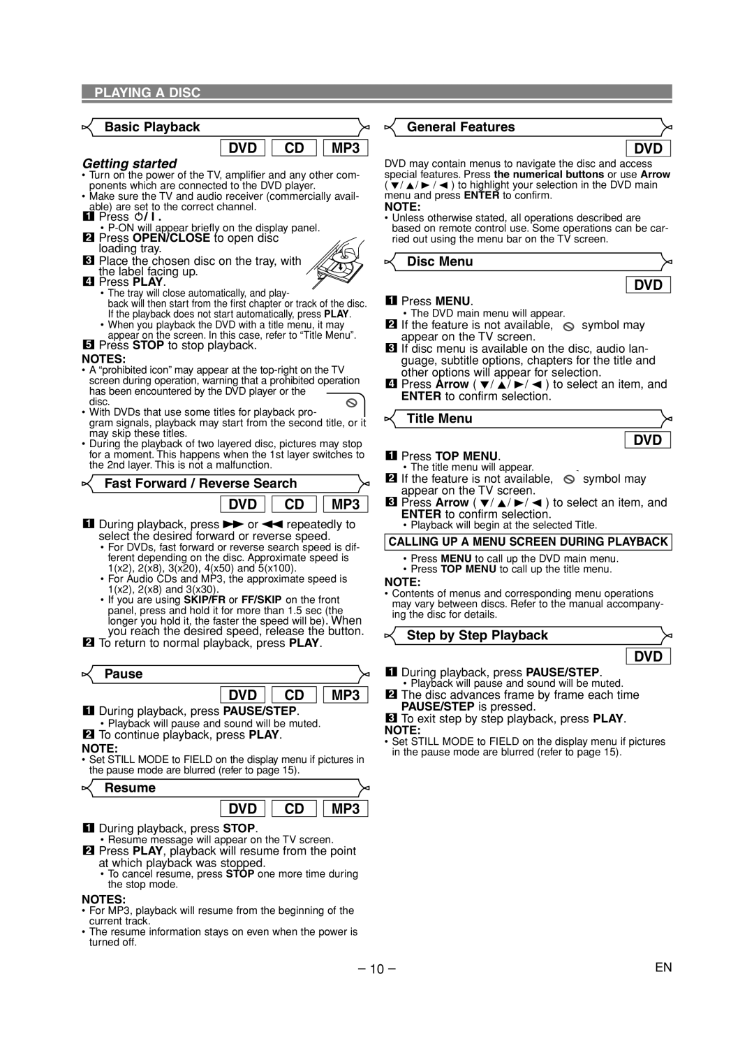 Hitachi DVP755U instruction manual Playing a Disc 